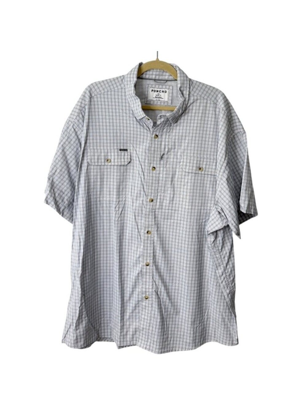 Poncho Mens Size 3XL Fishing Shirt Short Sleeve Plaid Button-Up Regular Fit